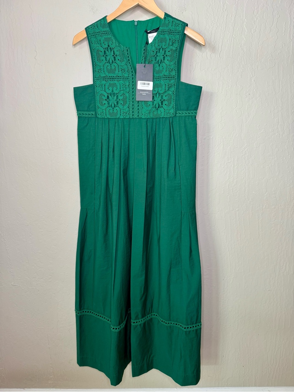 NWT MAX MARA “Volta” Green Cotton Poplin Maxi Dress with Crochet Bodice - Picture 8 of 16